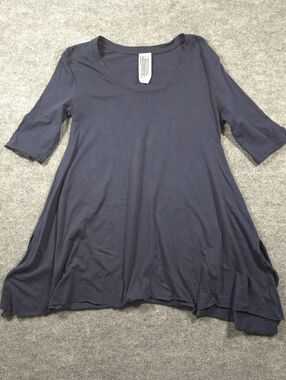 Free People We The Free Navy Blue Raw Hem Swing Tunic Top S Stretch Elbow Sleeve